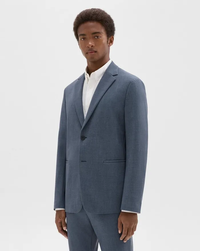 Men Theory Blazers Jackets Clinton Blazer In Printed Precision Ponte Dusty Blue Mel