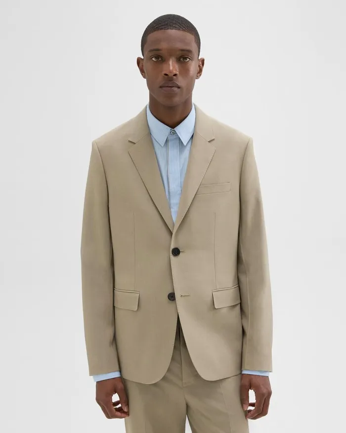 Men Theory Blazers Jackets Virgin Wool TwoButton Blazer Light Quarry