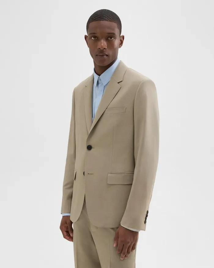 Men Theory Blazers Jackets Virgin Wool TwoButton Blazer Light Quarry