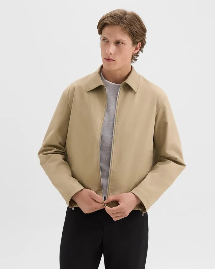 Men Theory Outerwear Blouson Zip Jacket In Stretch Cotton Twill Khaki