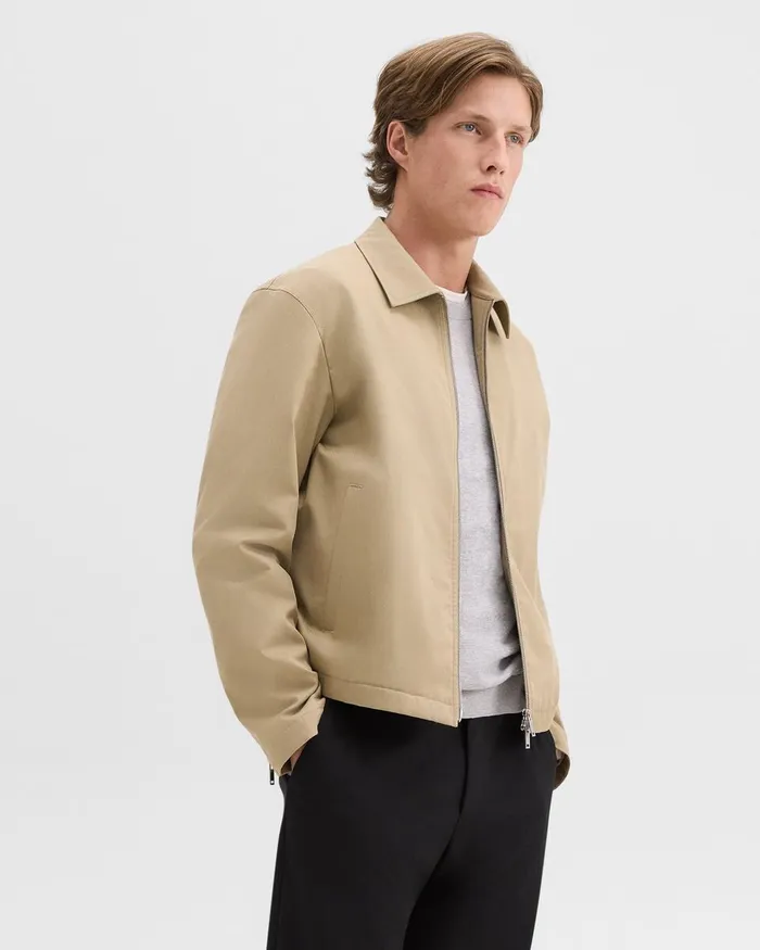 Men Theory Outerwear Blouson Zip Jacket In Stretch Cotton Twill Khaki