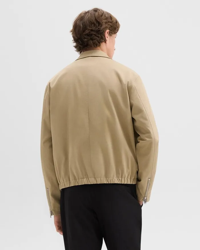 Men Theory Outerwear Blouson Zip Jacket In Stretch Cotton Twill Khaki