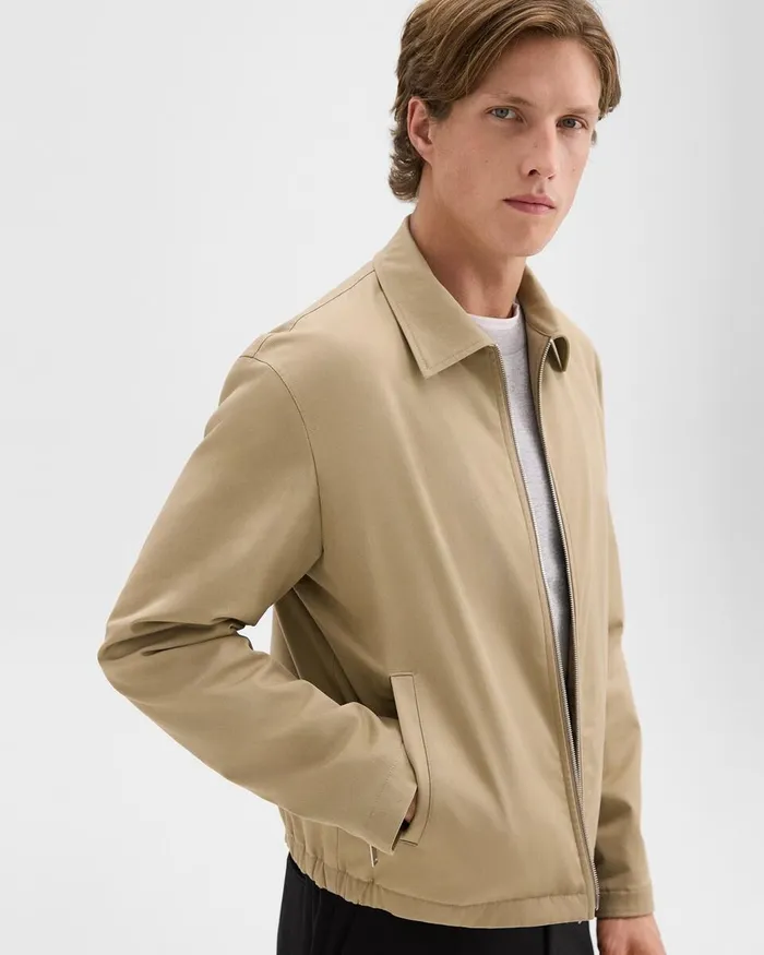 Men Theory Outerwear Blouson Zip Jacket In Stretch Cotton Twill Khaki