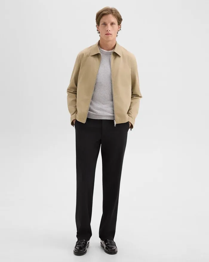 Men Theory Outerwear Blouson Zip Jacket In Stretch Cotton Twill Khaki
