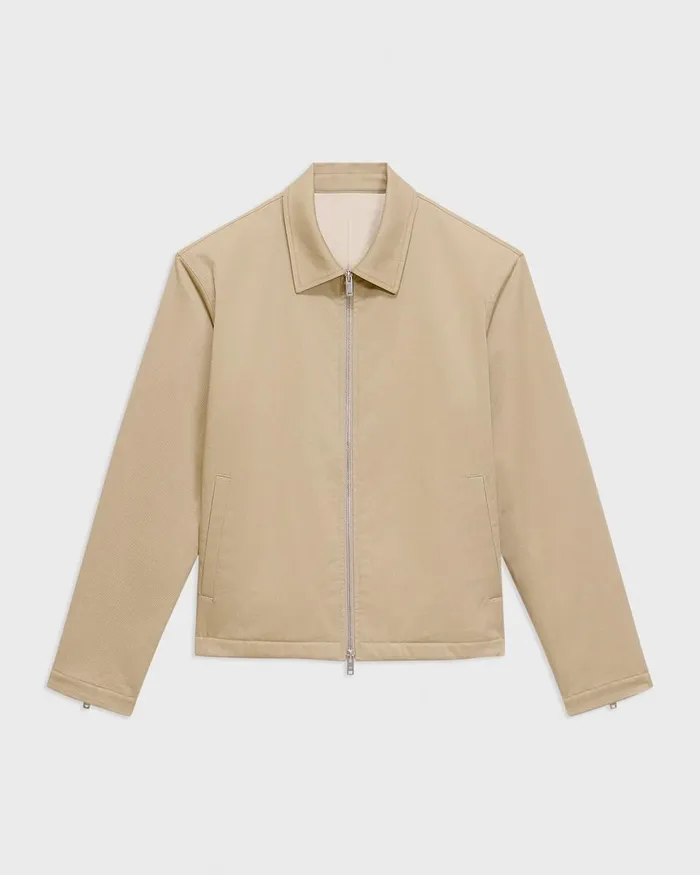 Men Theory Outerwear Blouson Zip Jacket In Stretch Cotton Twill Khaki