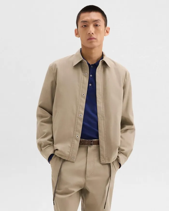 Men Theory Outerwear Coach Jacket In Gabardine Light Pavement