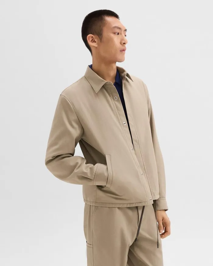 Men Theory Outerwear Coach Jacket In Gabardine Light Pavement