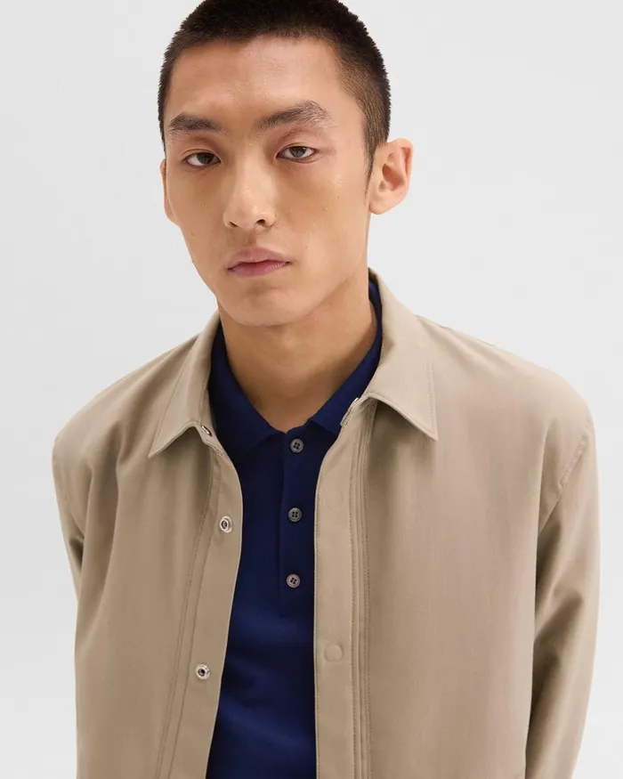 Men Theory Outerwear Coach Jacket In Gabardine Light Pavement