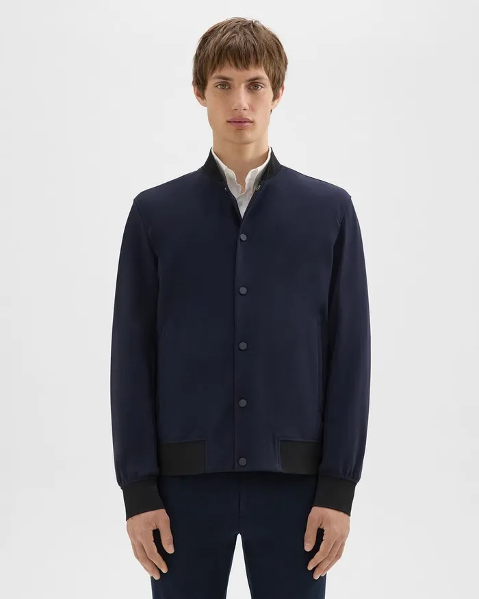 Men Theory Outerwear Murphy Bomber Jacket In Precision Ponte Baltic