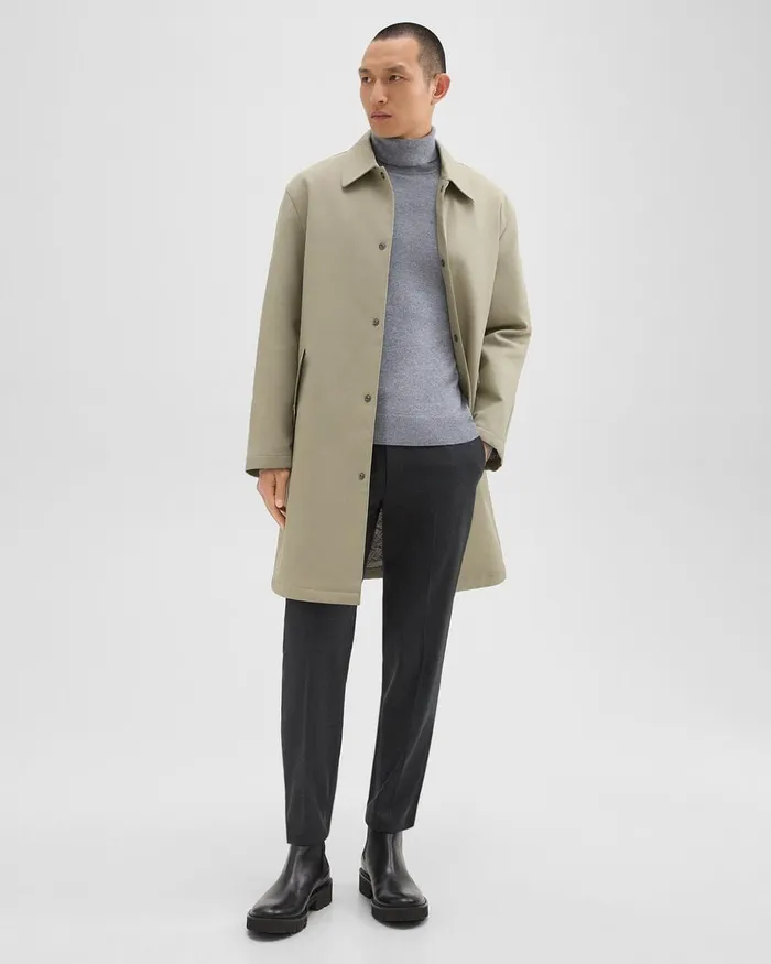 Men Theory Outerwear Overcoat In Cotton Twill Buff