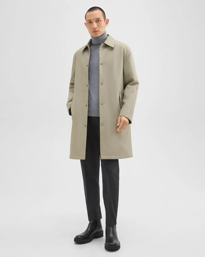 Men Theory Outerwear Overcoat In Cotton Twill Buff