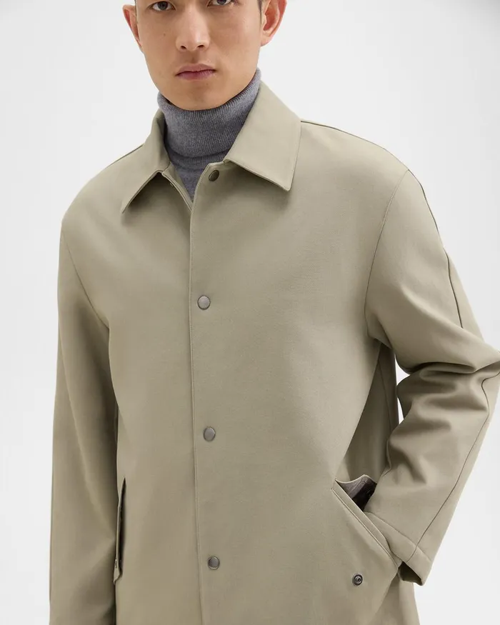 Men Theory Outerwear Overcoat In Cotton Twill Buff