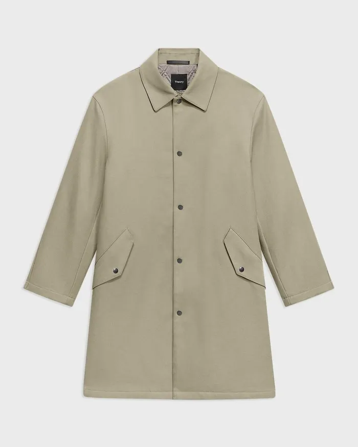 Men Theory Outerwear Overcoat In Cotton Twill Buff
