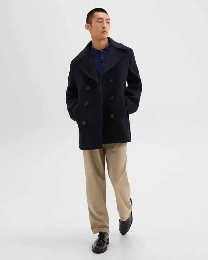 Men Theory Outerwear Peacoat In Recycled Wool Baltic