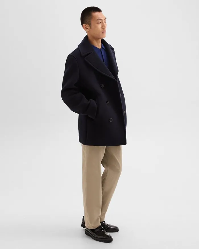 Men Theory Outerwear Peacoat In Recycled Wool Baltic