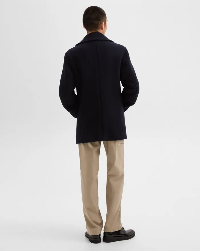 Men Theory Outerwear Peacoat In Recycled Wool Baltic