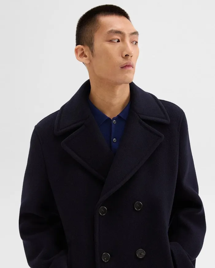 Men Theory Outerwear Peacoat In Recycled Wool Baltic