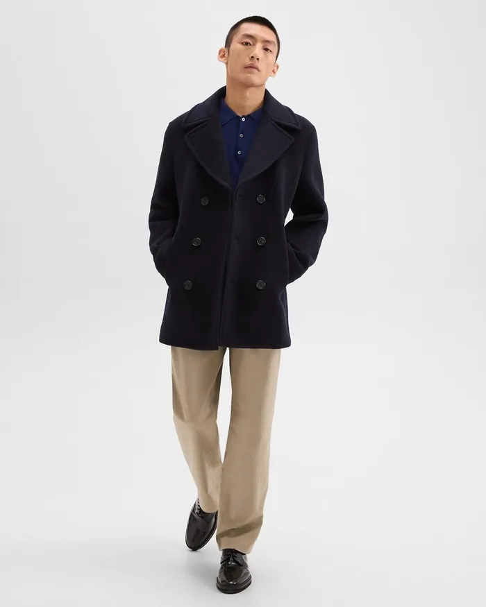 Men Theory Outerwear Peacoat In Recycled Wool Baltic