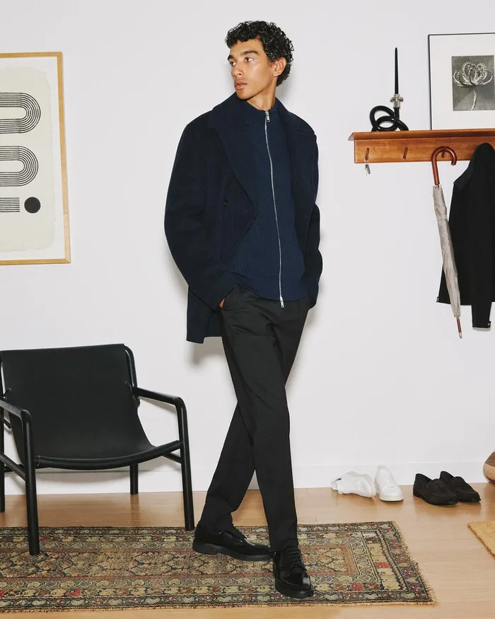 Men Theory Outerwear Peacoat In Recycled Wool Baltic