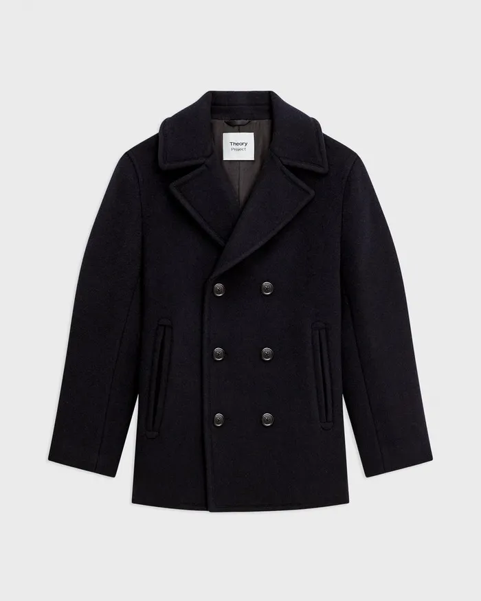 Men Theory Outerwear Peacoat In Recycled Wool Baltic