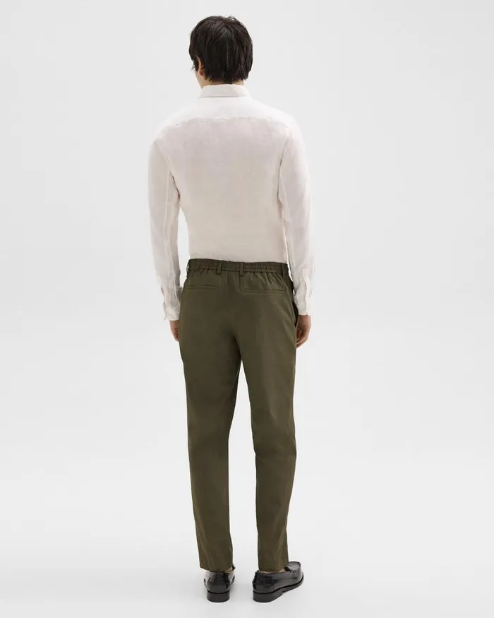Men Theory Pants Curtis Drawstring Pant In Good Linen Dark Olive