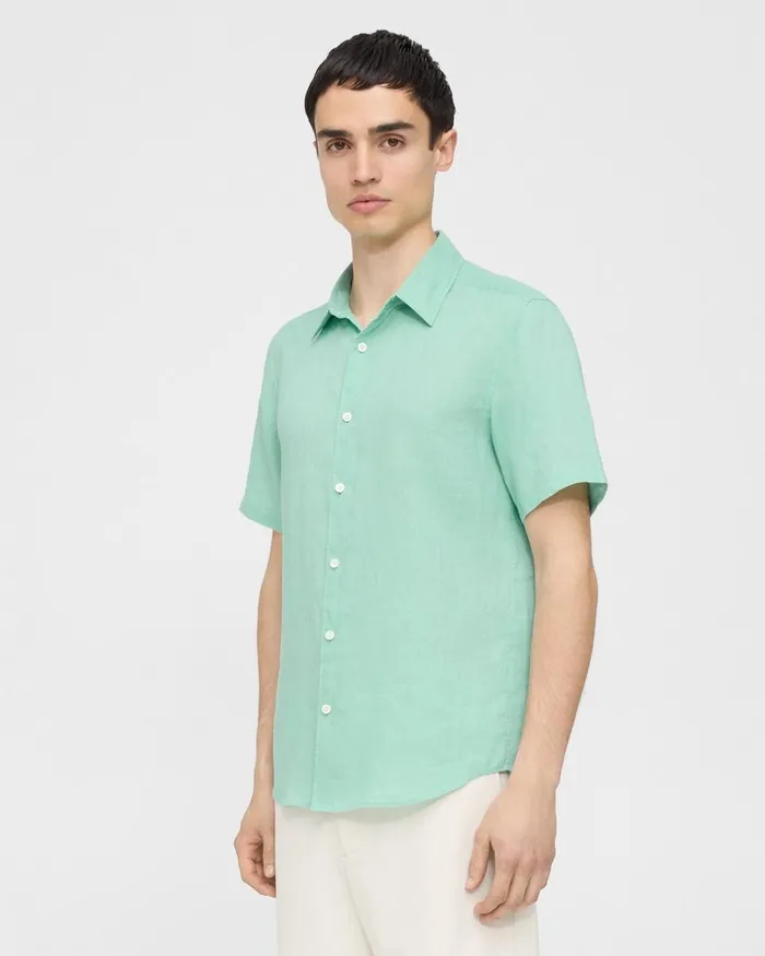 Men Theory Shirts Irving ShortSleeve Shirt In Relaxed Linen Celadon