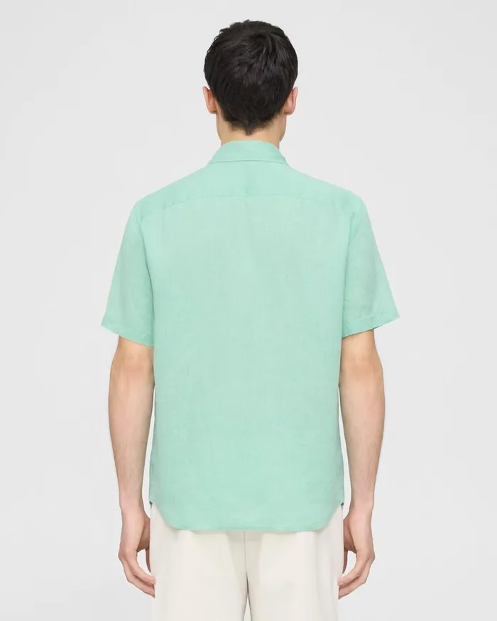 Men Theory Shirts Irving ShortSleeve Shirt In Relaxed Linen Celadon