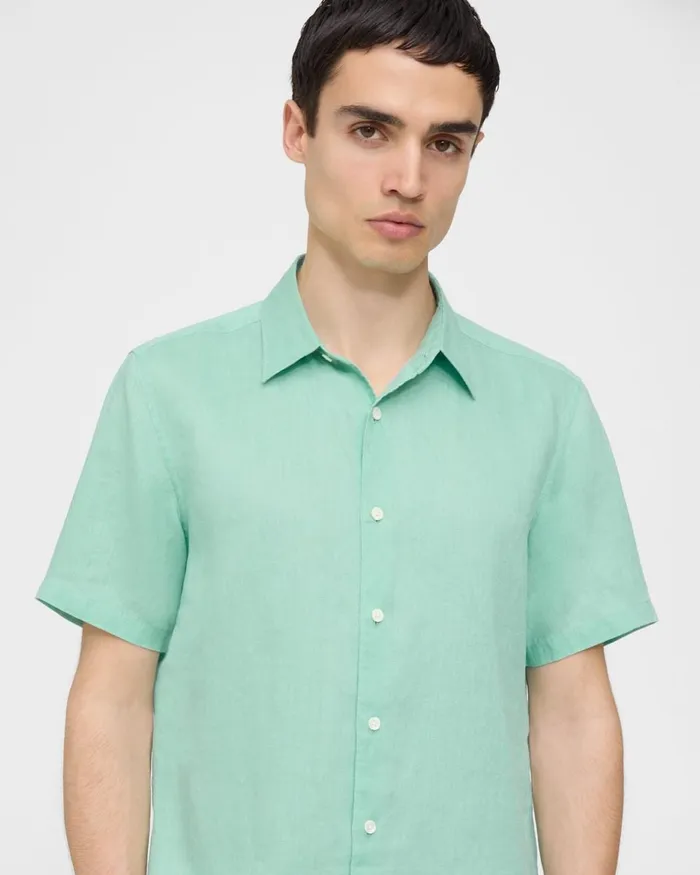 Men Theory Shirts Irving ShortSleeve Shirt In Relaxed Linen Celadon