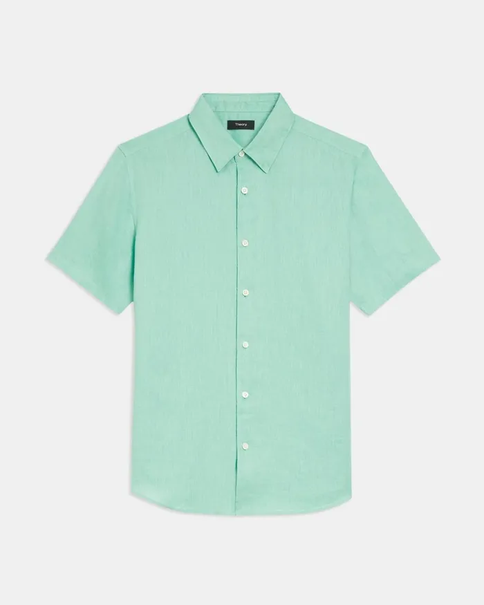 Men Theory Shirts Irving ShortSleeve Shirt In Relaxed Linen Celadon