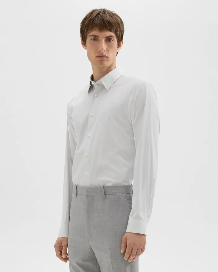 Men Theory Shirts StandardFit Shirt In Checked Stretch Cotton Whitevapor
