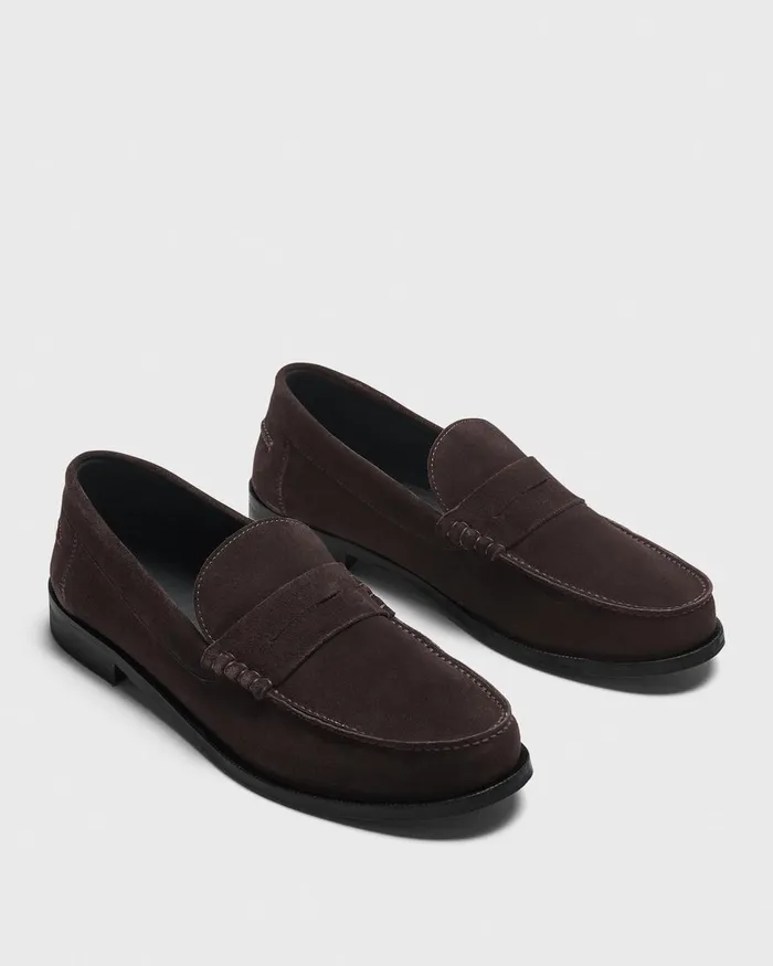 Men Theory Shoes City Loafer In Suede Hickory