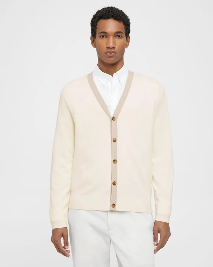 Men Theory Sweaters Cardigans VNeck Cardigan In Merino Wool Ivorysand Melange