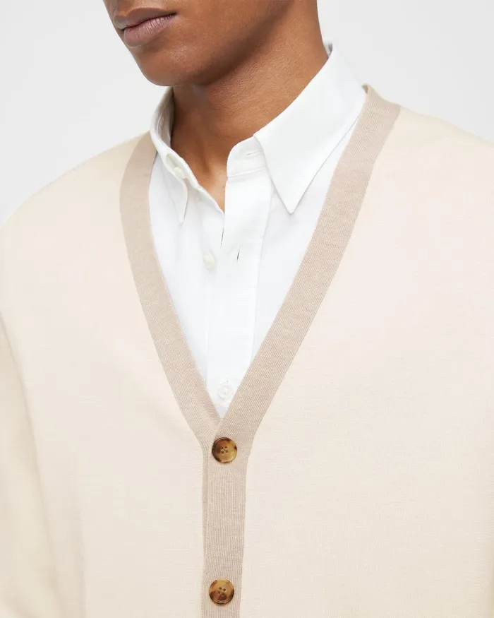 Men Theory Sweaters Cardigans VNeck Cardigan In Merino Wool Ivorysand Melange