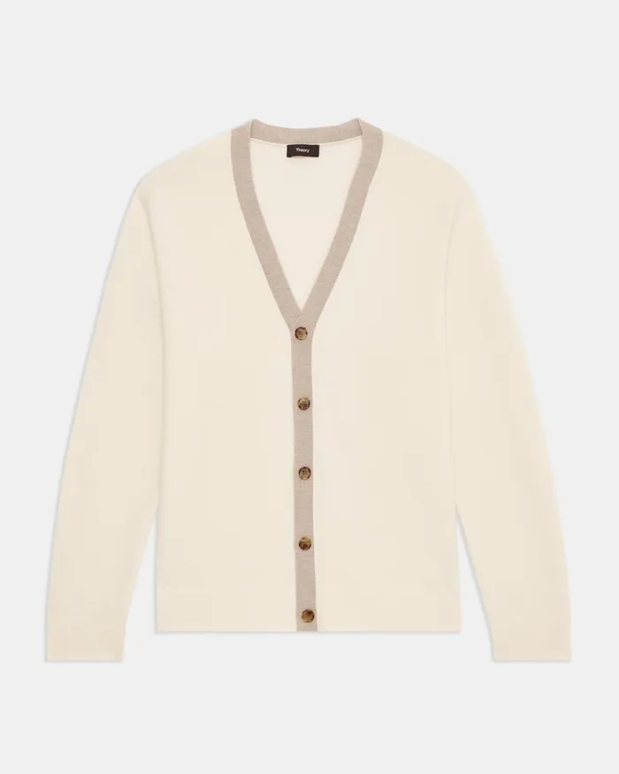 Men Theory Sweaters Cardigans VNeck Cardigan In Merino Wool Ivorysand Melange