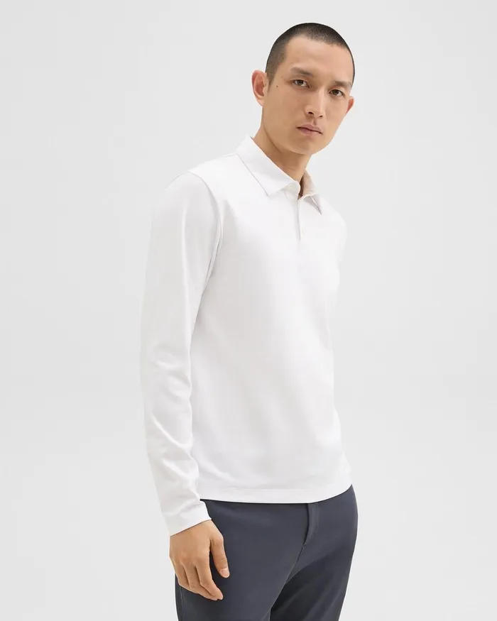 Men Theory TShirts Polos LongSleeve Polo Shirt In Cotton Jersey White