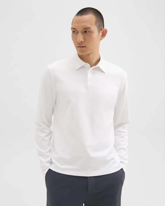 Men Theory TShirts Polos LongSleeve Polo Shirt In Cotton Jersey White