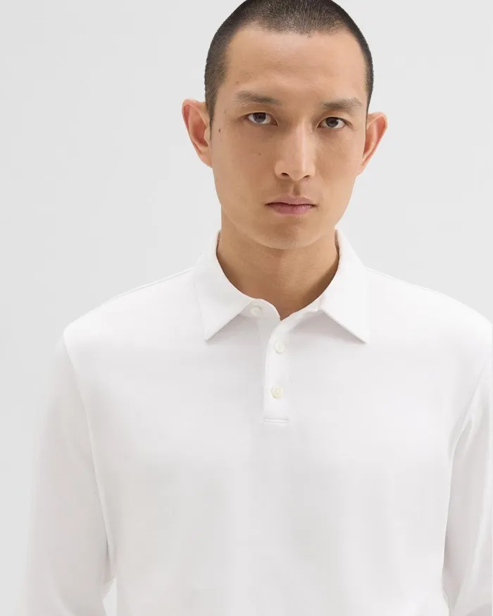 Men Theory TShirts Polos LongSleeve Polo Shirt In Cotton Jersey White