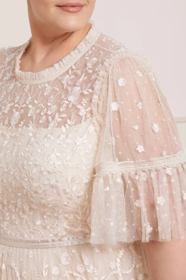 Midsummer Lace Round Neck Gown Champagne Women Needle and Thread Dresses