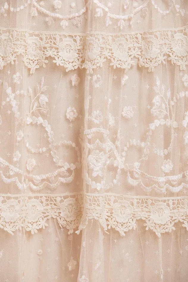 Midsummer Lace Round Neck Gown Champagne Women Needle and Thread Dresses