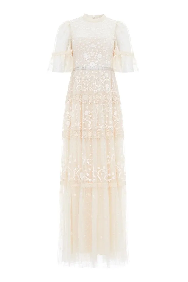 Midsummer Lace Round Neck Gown Champagne Women Needle and Thread Dresses