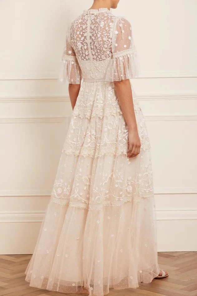 Midsummer Lace Round Neck Gown Champagne Women Needle and Thread Dresses
