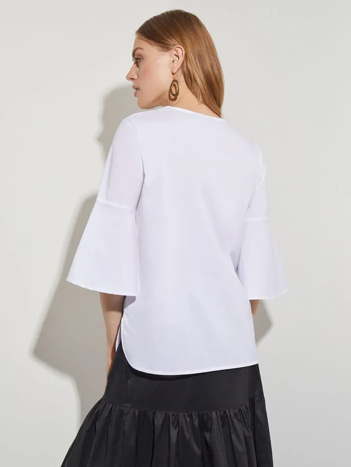 Misook Bell Sleeve Cotton Blend Blouse Women Tops and Tees Misook Bell Sleeve Cotton Blend Blouse Women Tops and Tees