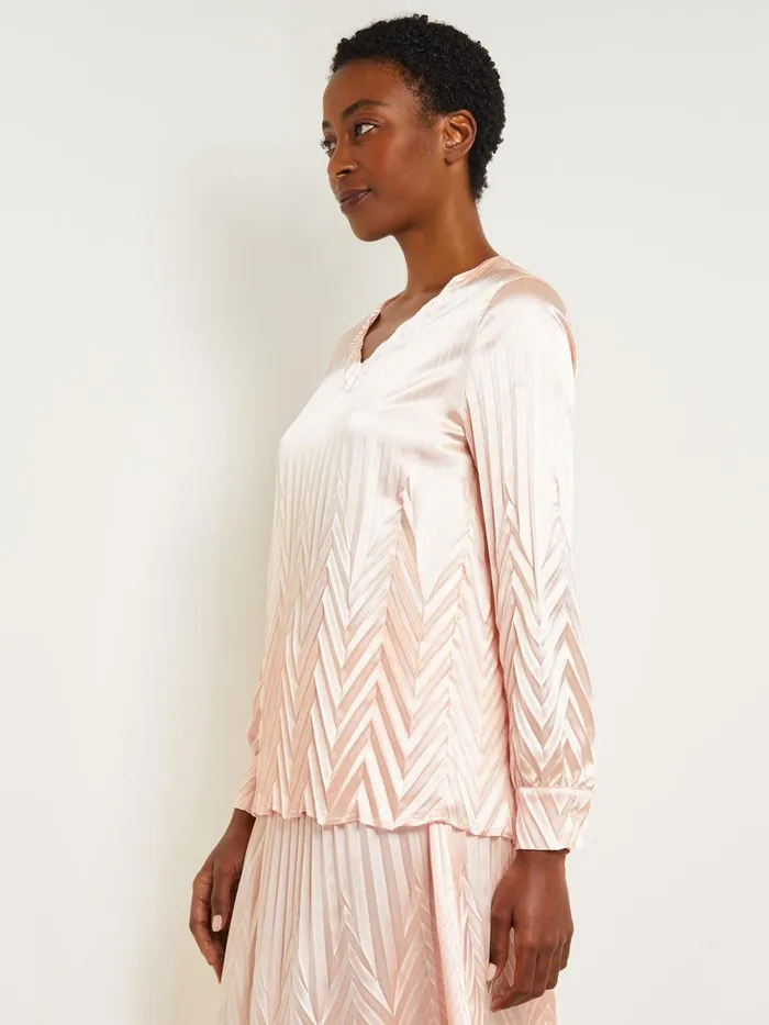 Misook Belted Blouse 8211 Chevron Textured Crepe De Chine Women Blouses and Shirts