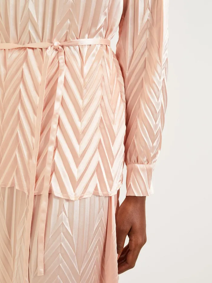Misook Belted Blouse 8211 Chevron Textured Crepe De Chine Women Blouses and Shirts