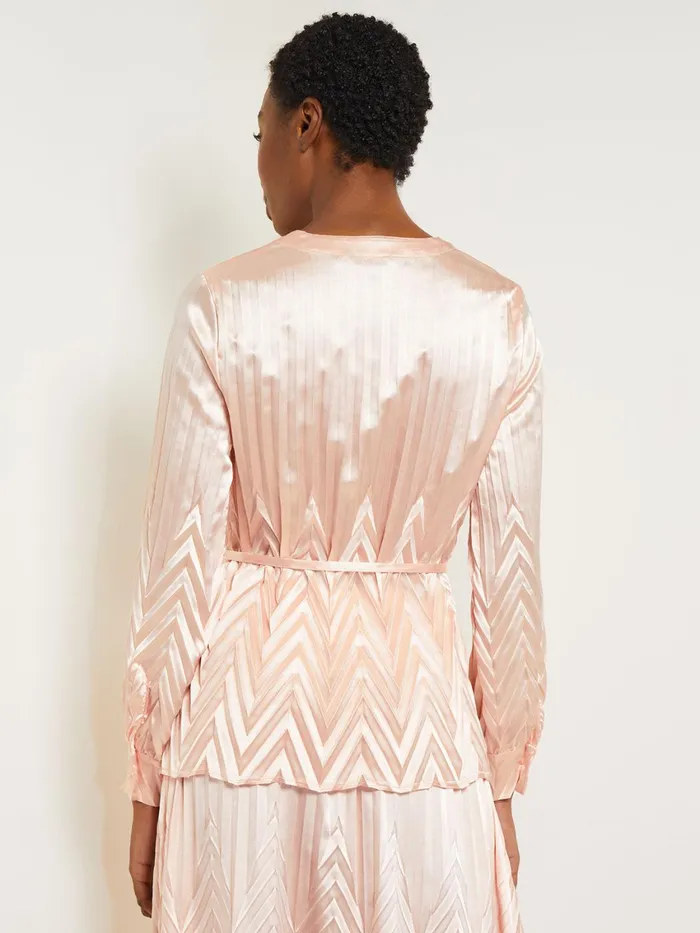 Misook Belted Blouse 8211 Chevron Textured Crepe De Chine Women Blouses and Shirts