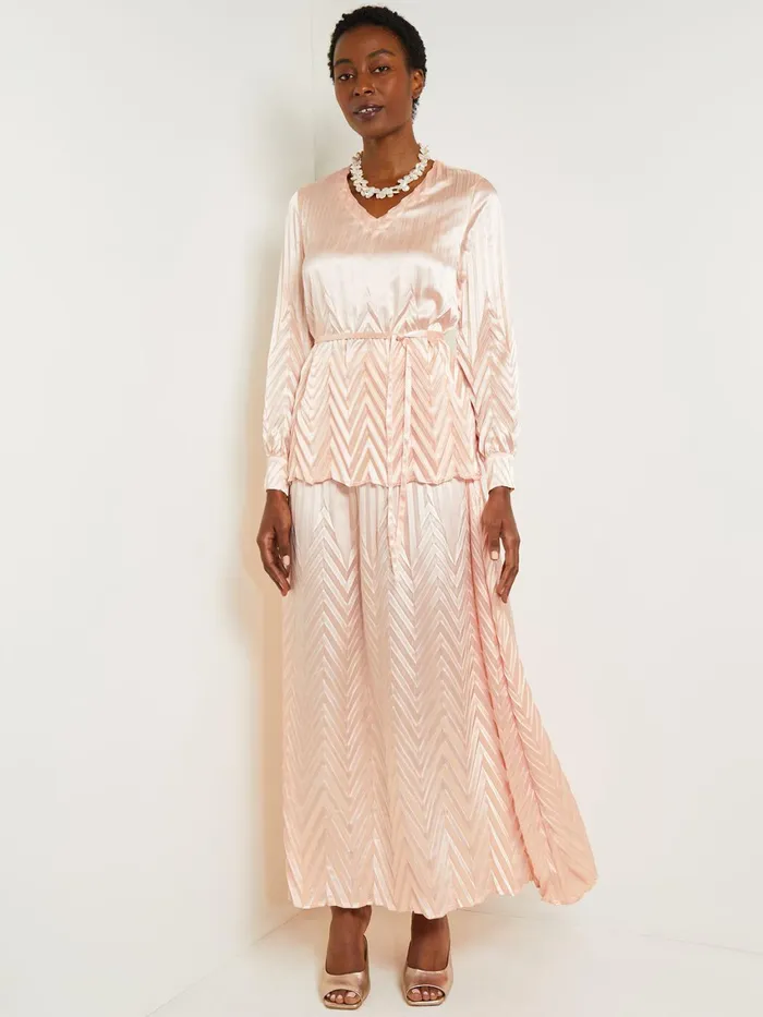 Misook Belted Blouse 8211 Chevron Textured Crepe De Chine Women Blouses and Shirts