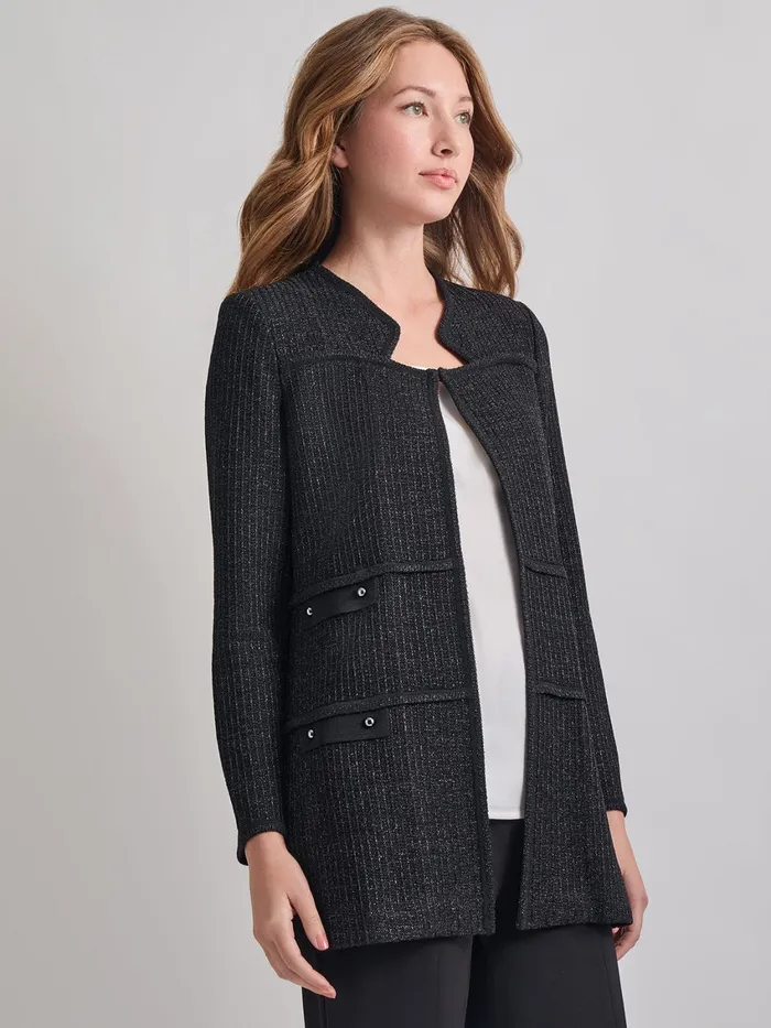 Misook Cable Trim Jacket Women Jackets and Coats