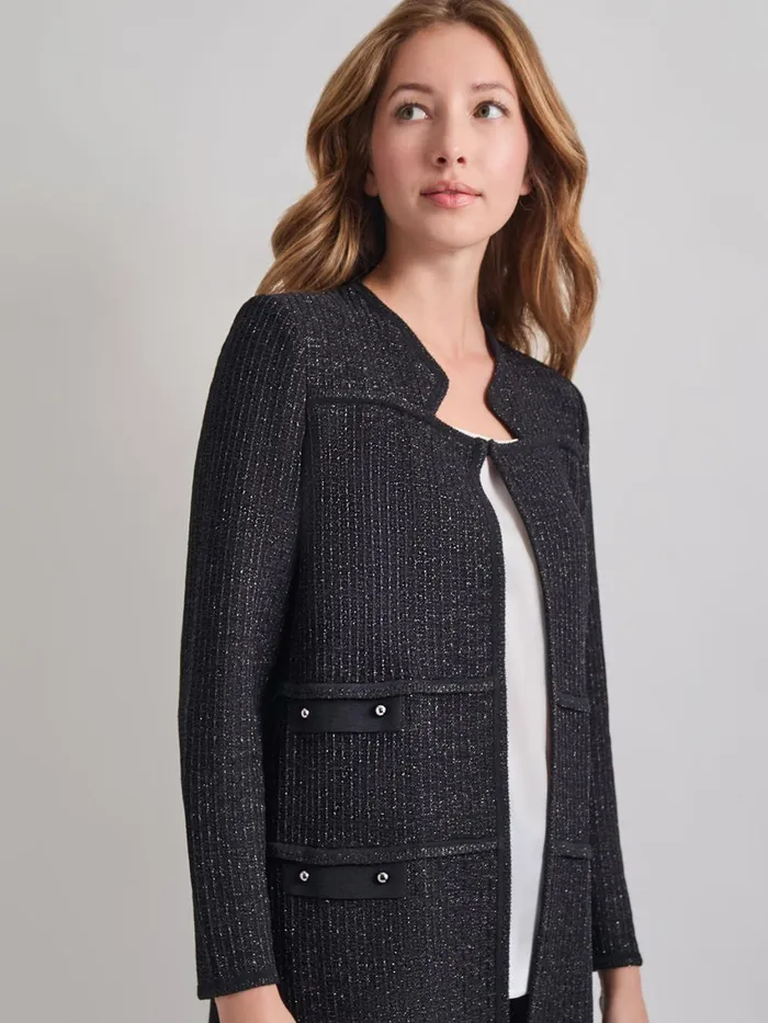 Misook Cable Trim Jacket Women Jackets and Coats