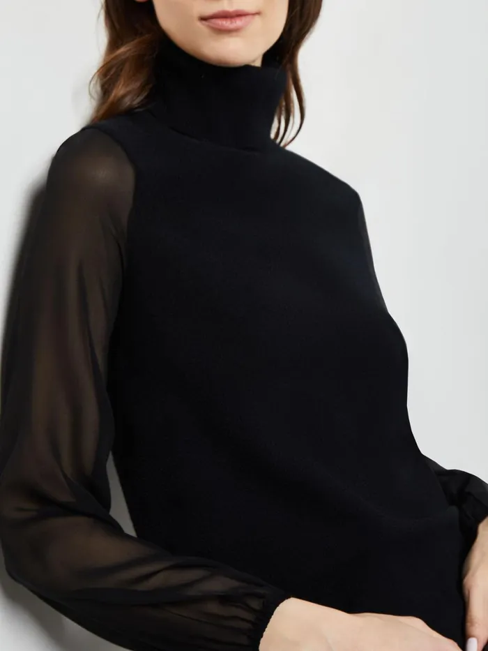 Misook Chiffon Sleeve Cashmere Turtleneck Women Tops and Tees