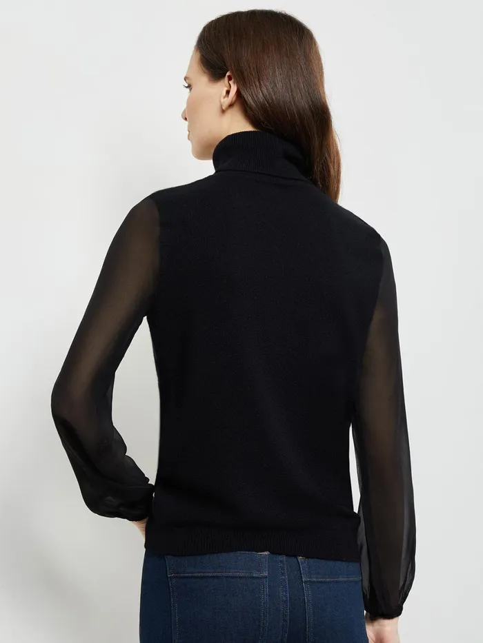 Misook Chiffon Sleeve Cashmere Turtleneck Women Tops and Tees